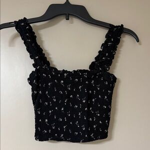 Hollister Black and White Floral Crop Top